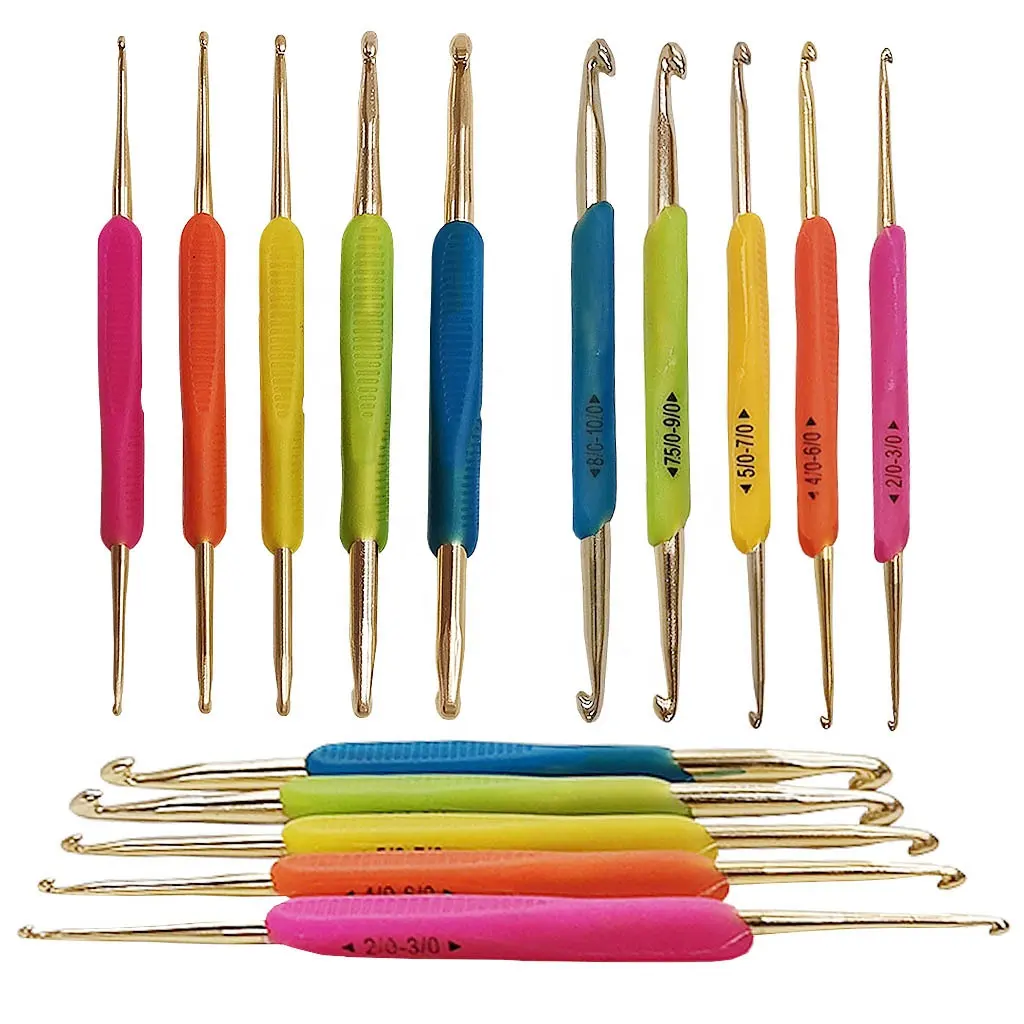 TPR Silicone Handle Aluminum Sweater needle DIY knitting tool TPR soft rubber double end Crochet Hooks Set Kit