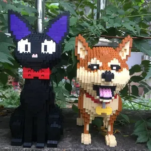 Mini bloklar sevimli Cute Inu modeli plastik yapı tuğlaları köpek eğitim çocuk oyuncak karikatür siyah kedi üç gözlü ihale rakamlar