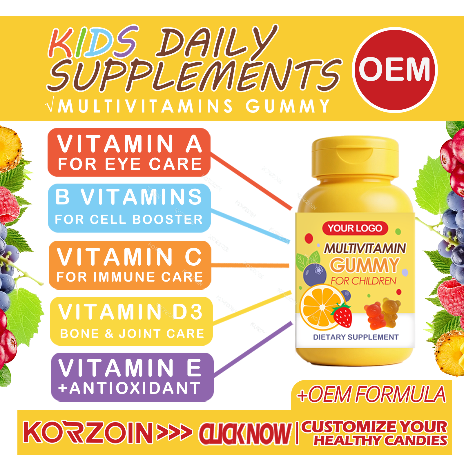 16 # OEM MEZCLA DE FRUTAS MULTIVITAMINAS PARA NIÑOS