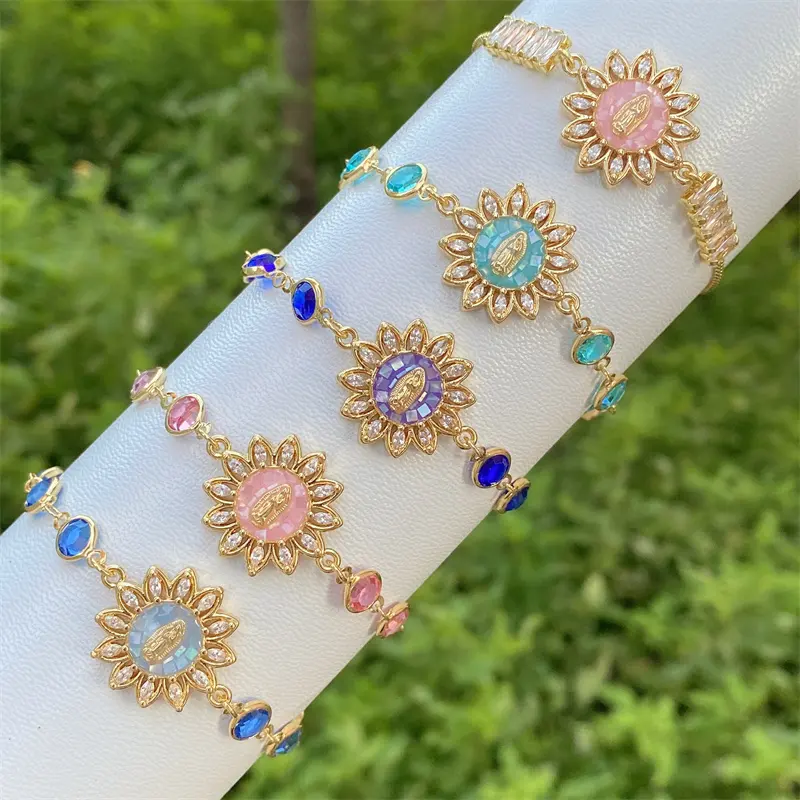 Pulsera de plata de primera ley con forma de flor para mujer, brazalete, plata esterlina 925, Circonia cúbica, zirconia, circonita, zirconita, zirconita, color dorado, con incrustación de concha azul