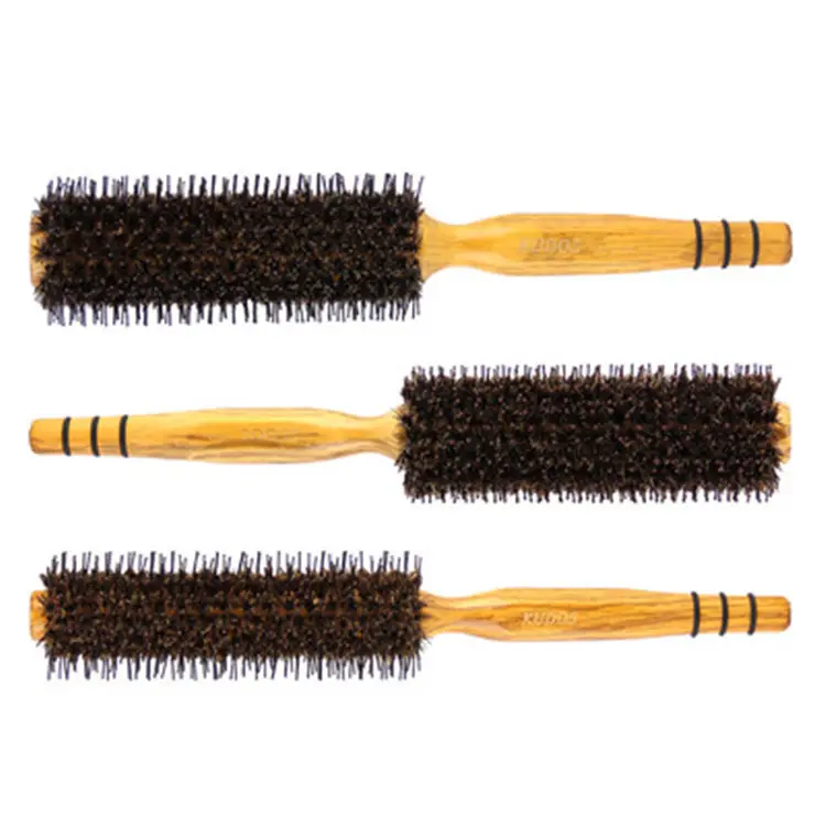 Escova de cabelo portátil antiestática, pente encaracolado de cerdas naturais, com cabo de madeira, para estilizar o cabelo