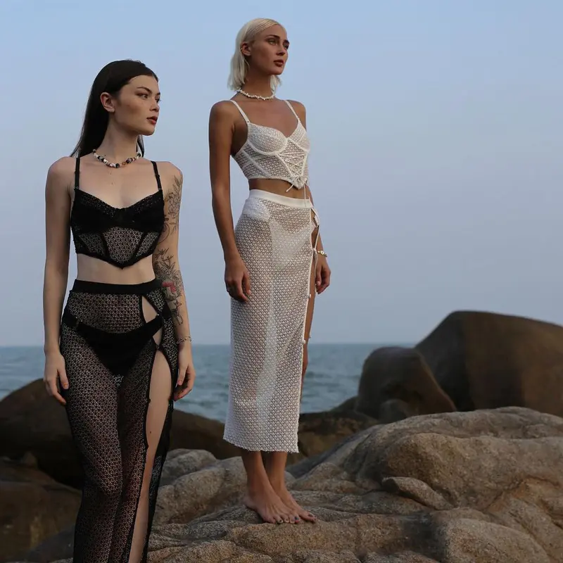 Vestido largo dividido en un lado con camiseta sin mangas para mujer conjunto sexy nuevo diseño XXX video 2021