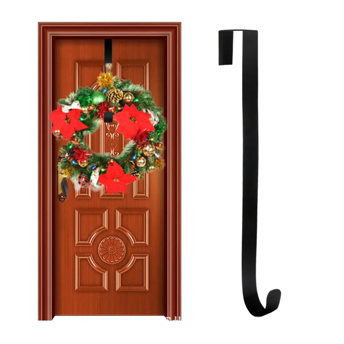 Colgador de corona para puerta delantera, gancho de Metal grande para Navidad, colgador de puerta