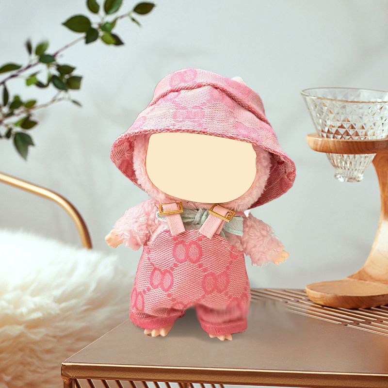 Pink printed bucket hat + overalls (without doll)
