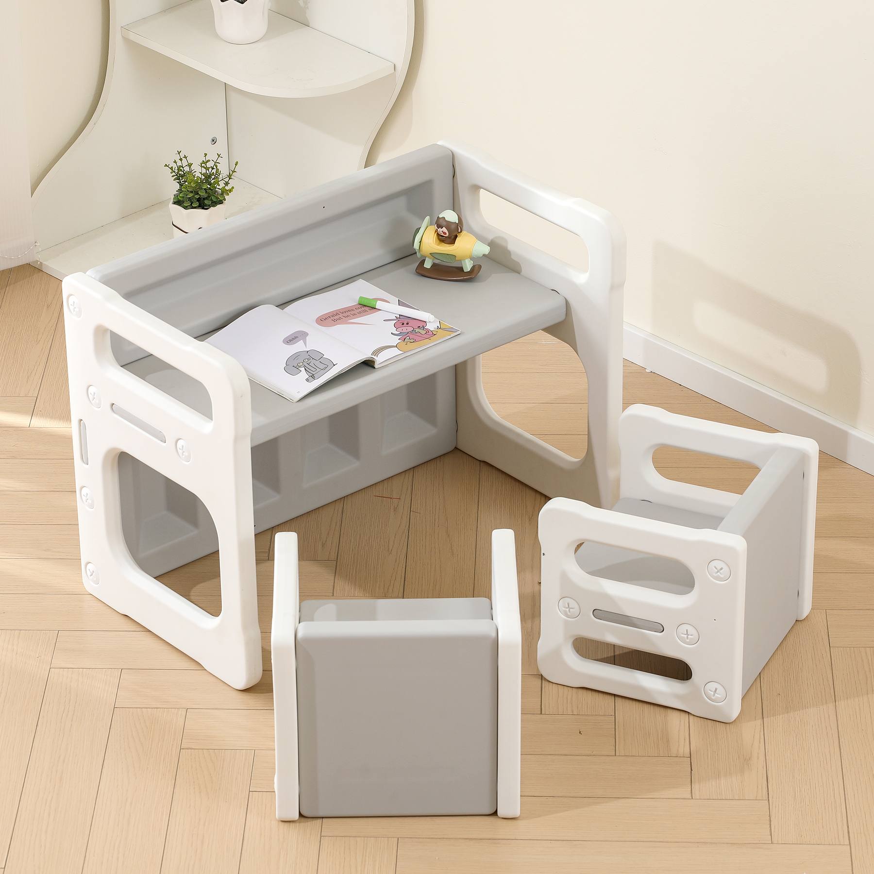 Gray one table and 2 chairs