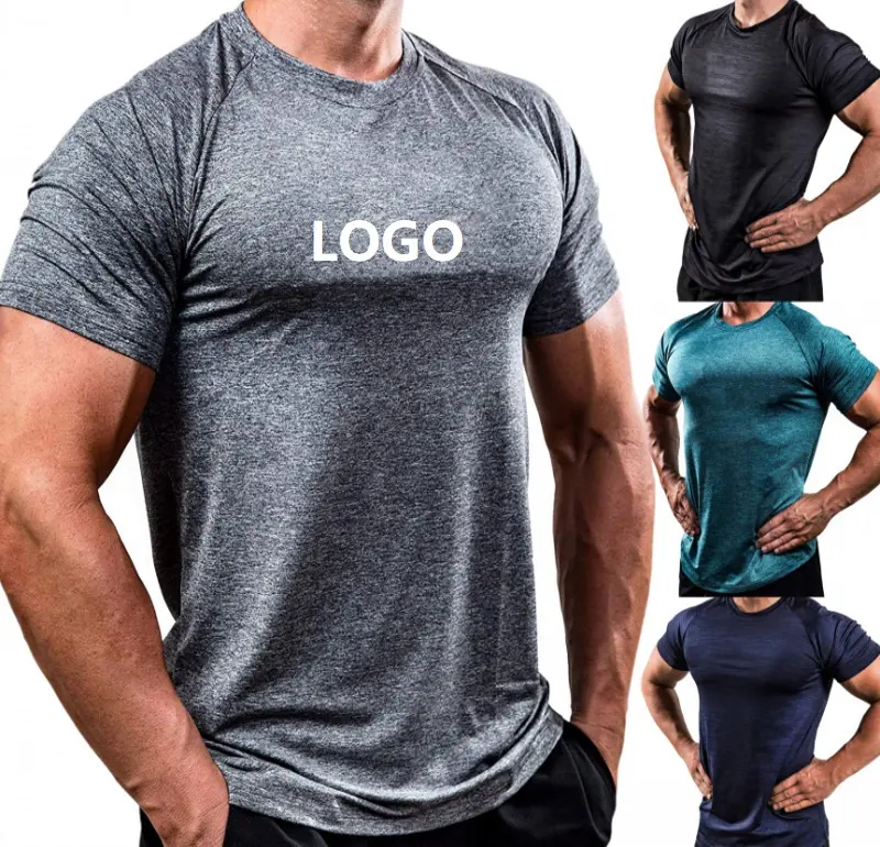 Vedo-camisas de gimnasio ajustadas para hombre, ropa de entrenamiento ajustada de manga corta y poliéster con logotipo personalizado, envío directo