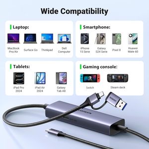 UGREEN <strong>USB</strong> C Capture <strong>Card</strong> 1080P 60FPS 2K@30Hz Type C to <strong>USB</strong>-A/C <strong>Input</strong> Video Capture <strong>Card</strong> <strong>USB</strong> 3.0 Support 100W Fast Charge - Product Image 6