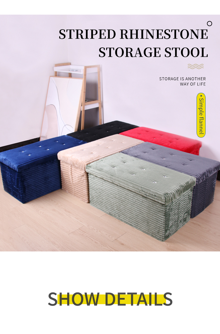 Factory Direct Modern Furniture Decorative Rhinestone Foldable Storage Stool Flannel Ottoman For Living Room