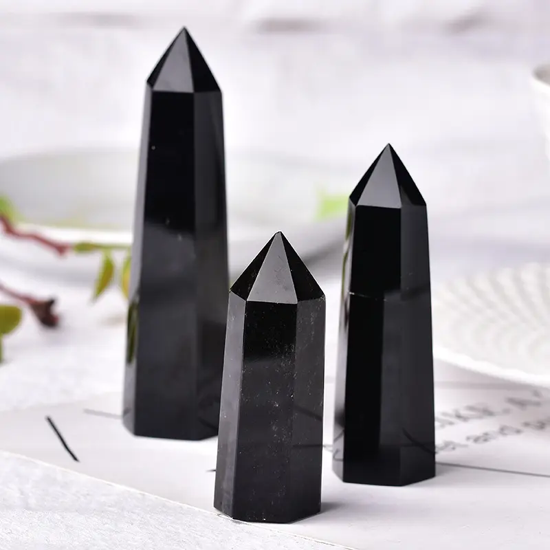 Pierre naturelle hexagonale en obsidienne, 1 pièce, pointe de cristal, pointe minérale, baguette de guérison, décoration de maison, cadeau DIY