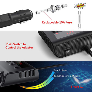 Çakmak distribütörü 100 W 12 V/24 V araba şarjı adaptör 3 DC soket Splitter 4 USB portu ile araba şarjı - Product Image 6