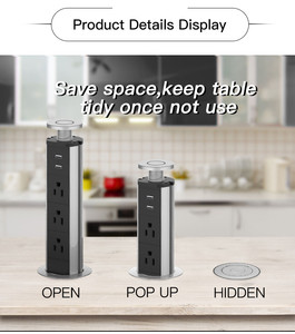 Silver Aluminium Shell <strong>Manual</strong> Pop up <strong>Socket</strong> 3ways US Type <strong>Desktop</strong> <strong>Socket</strong> with LED Light 60MM - Product Image 5