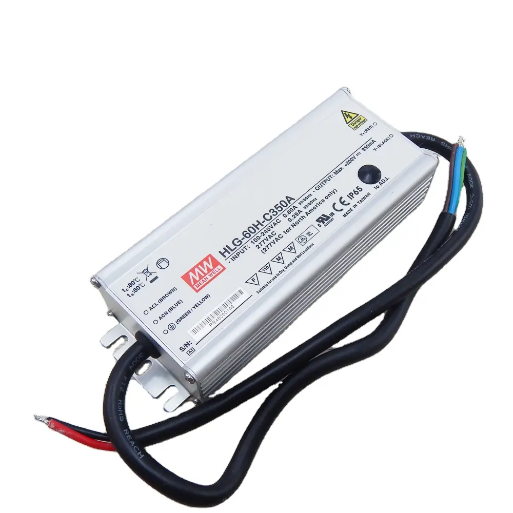 MEANWELL 350mA LED Driver 100vdc-200vdc Output 70W with PFC CE CB LED Driver HLG-60H-C350A