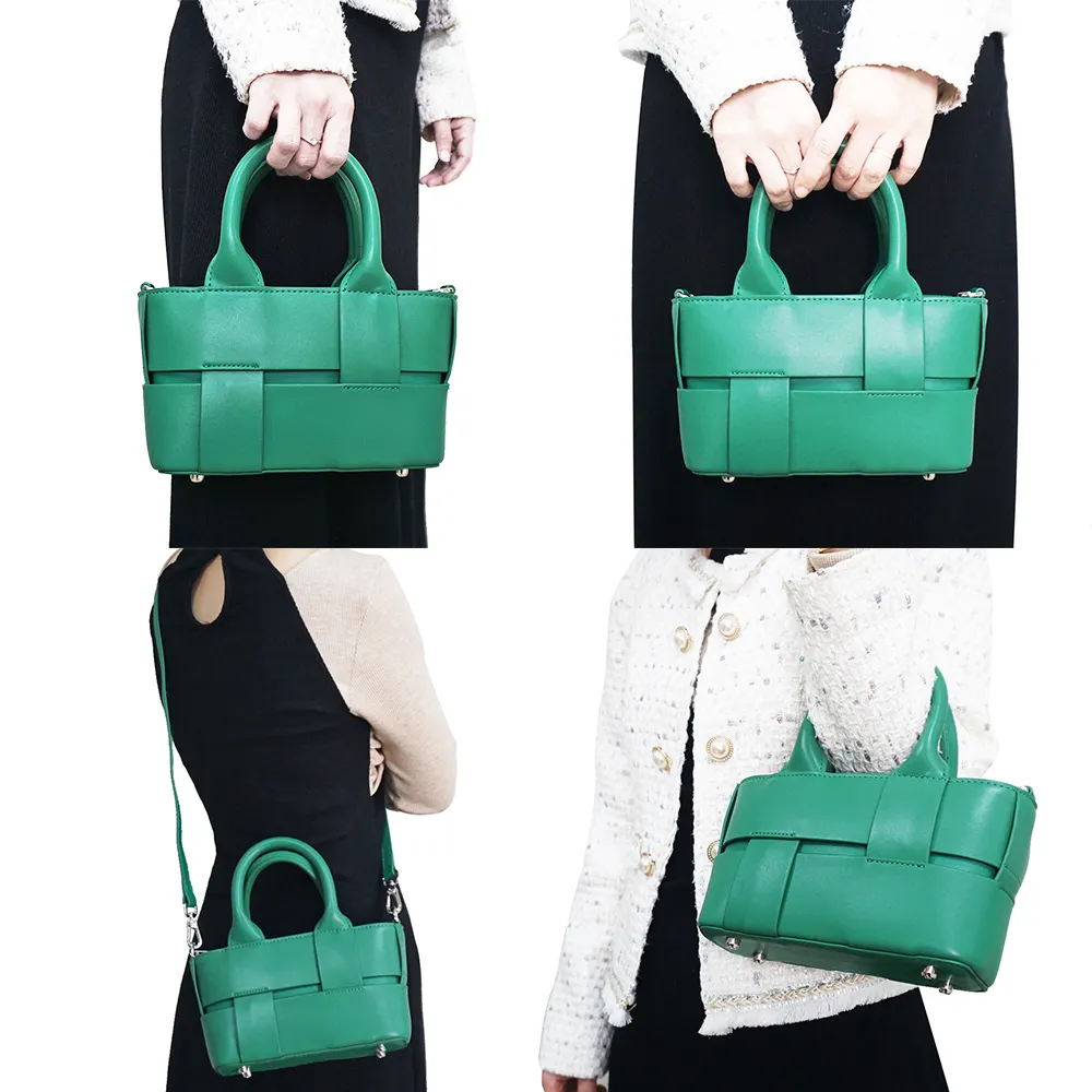 Зеленая тканая клетчатая ручная сумка через плечо из искусственной кожи, маленькие сумки, кожаная сумка-сумка, сумка-тоут