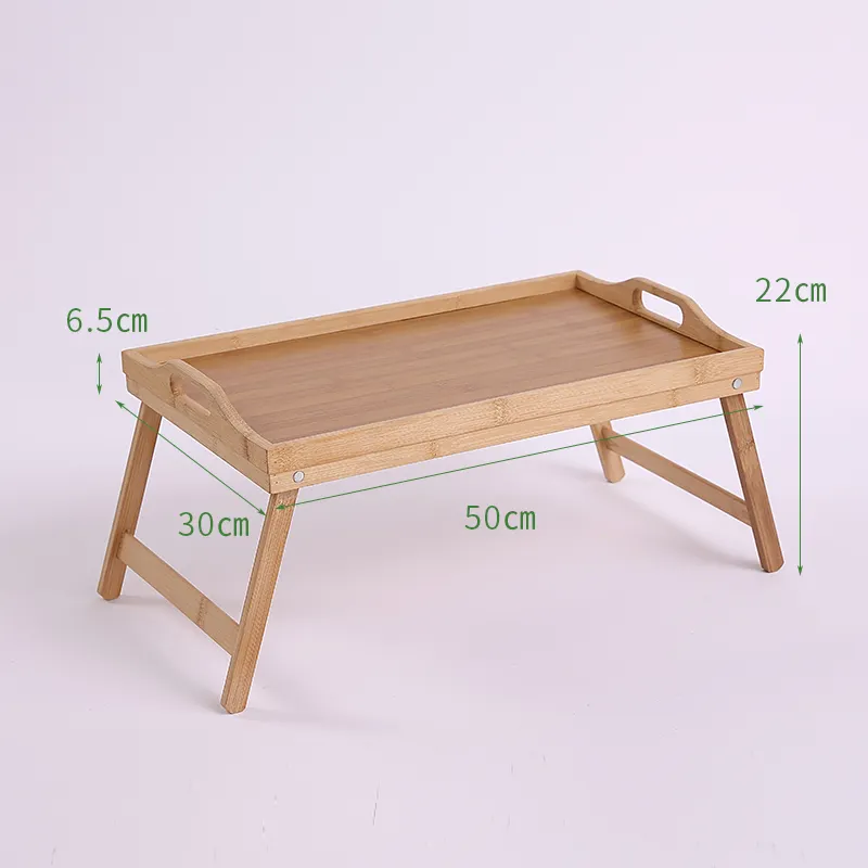 친환경 내구성 천연 직사각형 목재 테이블 트레이 가정용 주방 손잡이가있는 맞춤형 대나무 아침 식사 서빙 트레이