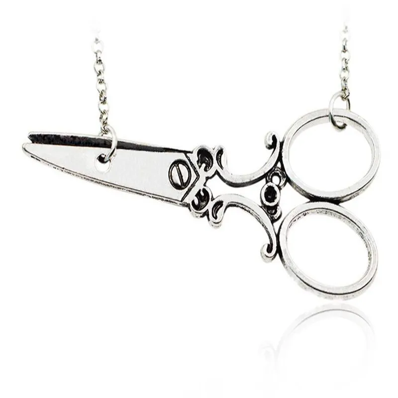 Vintage Silver Scissors Pendant Necklaces Charms Statement Choker Necklace Women Fashion Jewelry Gift Christmas Accessories