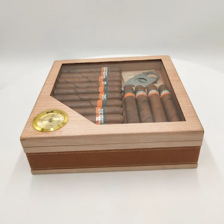 Caja de madera de cedro con higrómetro para cigarros, Color natural, fabricante español