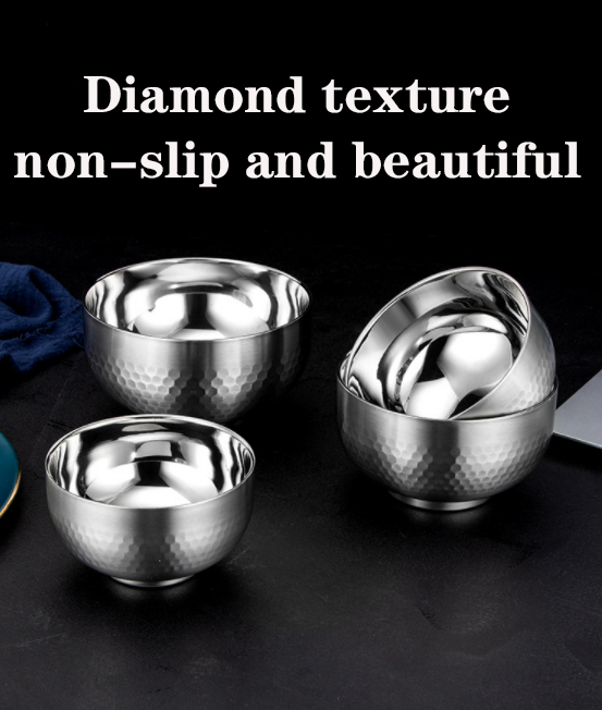 Household Food Grade 304 Stainless Steel Bowl Double Layer Anti-scalding Anti-falling Bowl Baby Rice Bowl