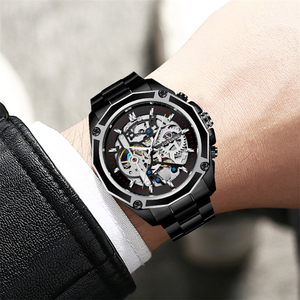 FORSINING GMT982 automatico Golden Men Auto meccanico nuovo Design Tourbillon in acciaio inossidabile sub-dial orologio multifunzione - Product Image 6