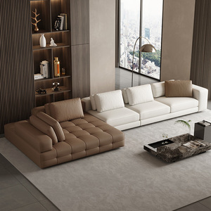 Italian Style Large Genuine Leather Corner Sofa Simple Design <strong>Combination</strong> for Villa or Apartment Living Room-Lawrence Set - Product Image 1
