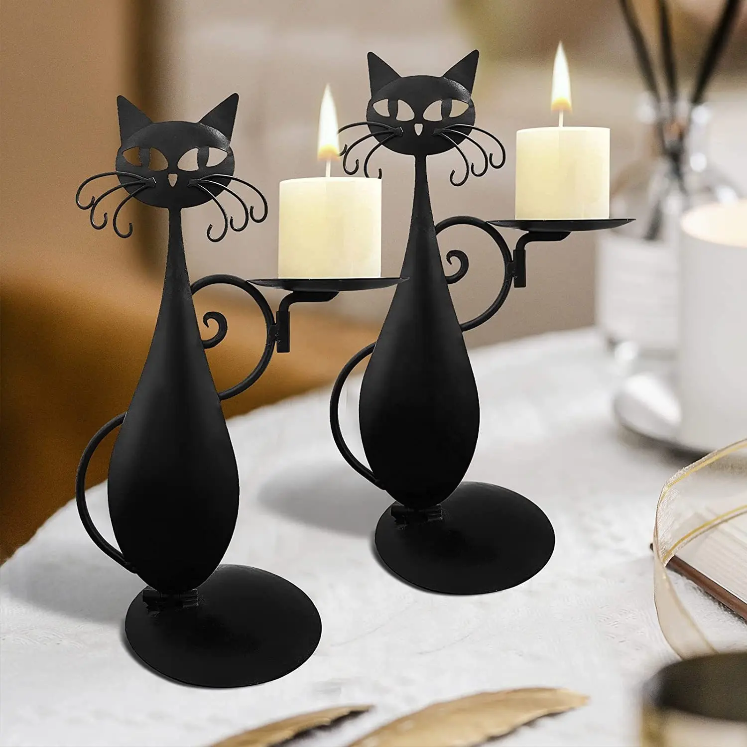 Gatto nero in metallo Art vassoio di fascia alta candelabro e portacandele per la decorazione domestica