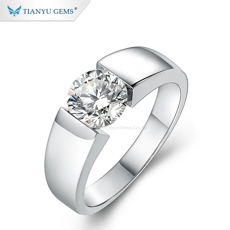 Tianyu Gems Retail anello di fidanzamento in oro bianco 14K 18K con diamante Moissanite di alta qualità per uomo