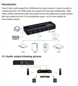 Xput-interruptor HDMI 4x1 4K 60Hz HDMI 4 a 1, 4 en 1, conmutador de salida 4x1 con Audio - Product Image 3
