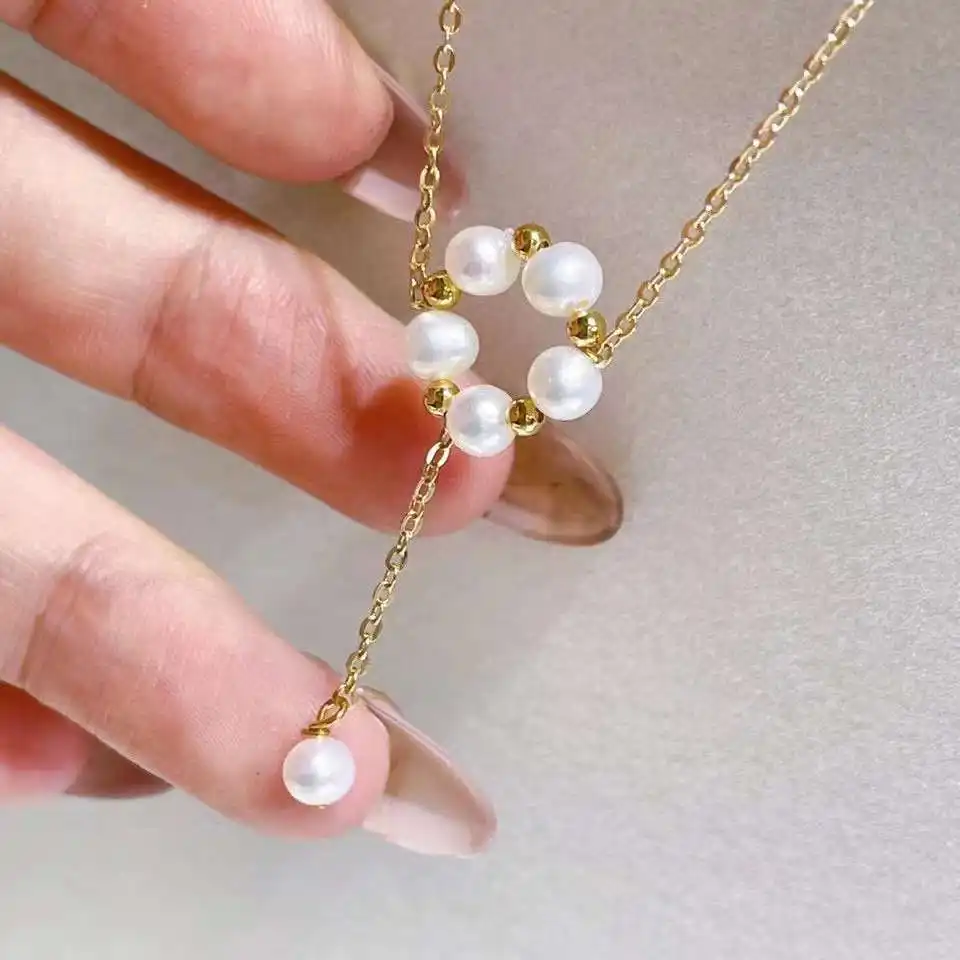 40+5cm long cherry blossom starry doughnut pearl necklace 4-5mm natural freshwater pearl necklace women's pearl jewelry