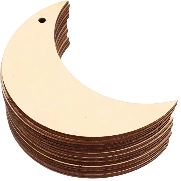 Лазерная резка, необработанные заготовки из дерева в форме Луны, натуральные деревянные Ломтики для поделок, окрашивание