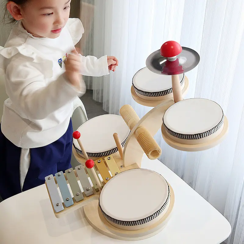 Instrument de musique en bois Montessori éducatif pour enfants Tambour en bois Xylophone Frapper Jouet sensoriel