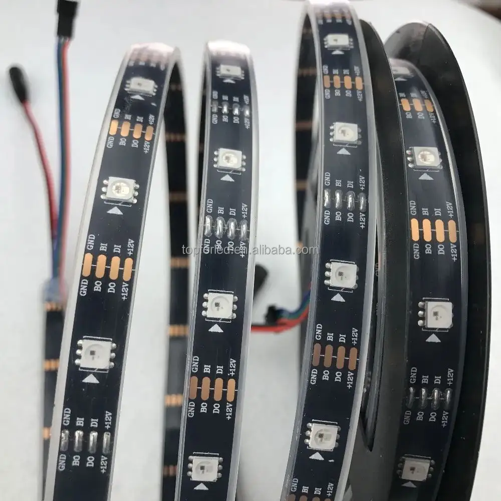 DC12V WS2815 RGBIC Lampu LED Strip 12V WS2815, Lampu LED Sinyal Ganda Beralamat Terpisah 30 60 144 Piksel Putih Hitam Tahan Air