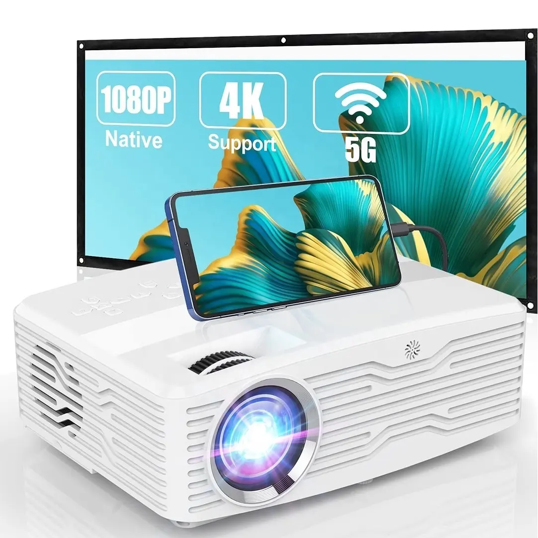 Proyektor Mini LED, Portabel 5G WiFi 3D Full HD 1080P Outdoor Film Home Theater Beamer Pico LED Mini Projecteur nirkabel LCD Video 4K proyektor 4K