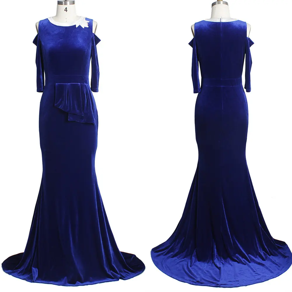 Robe longue de sirène élégante en velours Robe de soirée formelle moulante pour femmes Robes bleu royal pour femmes
