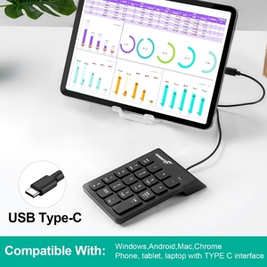 Teclado numérico portátil de 19 teclas de tamaño pequeño, contabilidad financiera, teclado de número con cable USB C para tableta portátil