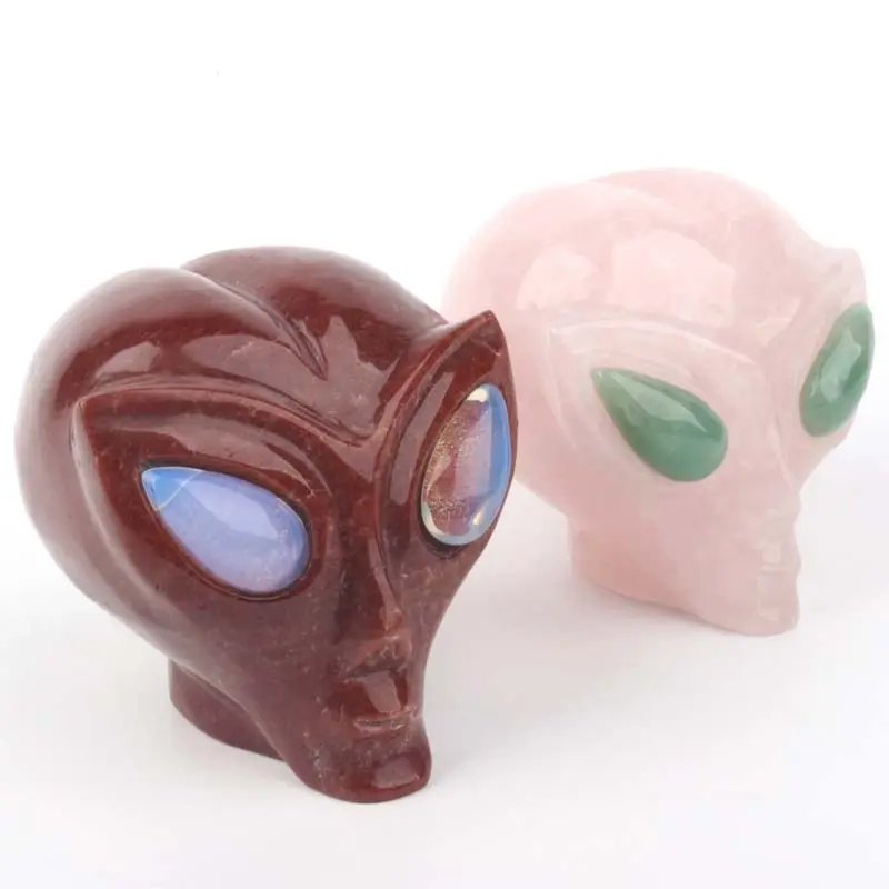 Intagliato alien skulls naturale della pietra preziosa di cristallo di quarzo rosa pietra alien skulls testine