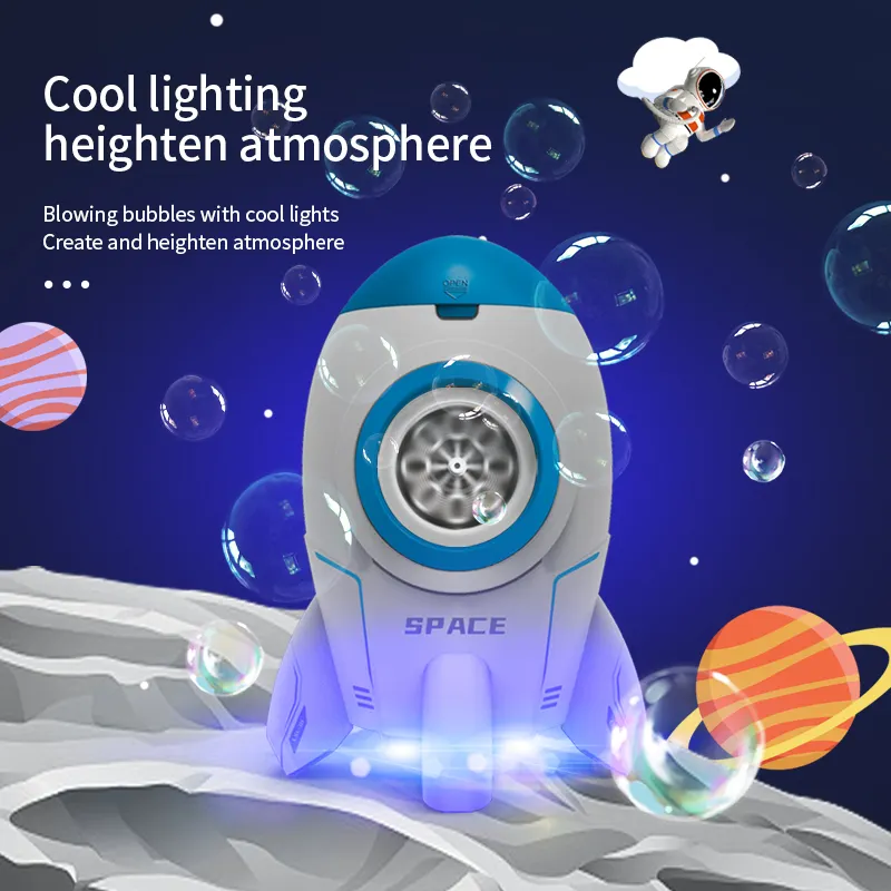 Automatic Full-auto Atmosphere Building Bubble Blower Machine Rocket Bubble Launcher With Light & Music For Kids