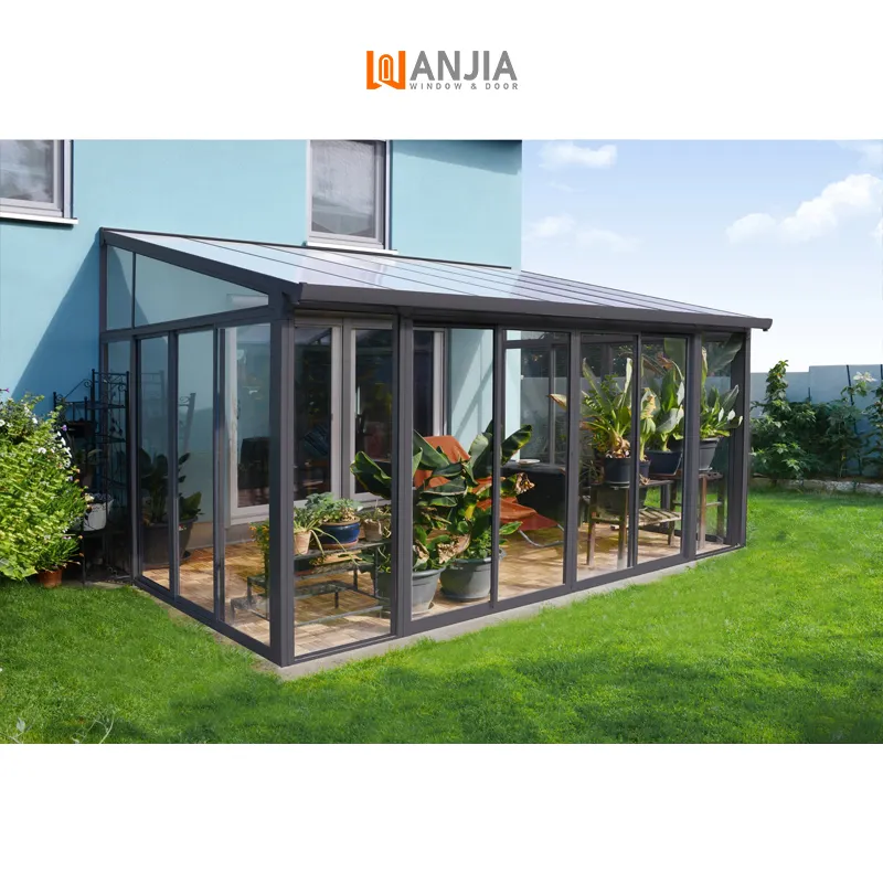 Wanjia Glazen Huis Exterieur Aluminium Gehard Glas Serre Vier Seizoenen Kamer Solarium Aluminium Glas Serre