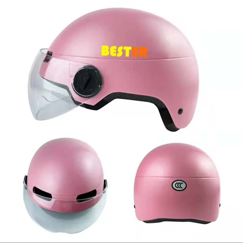 Popular lady motorbike helmet women pink red electric bike scooter half face ABS motorcycle helmet with goggle