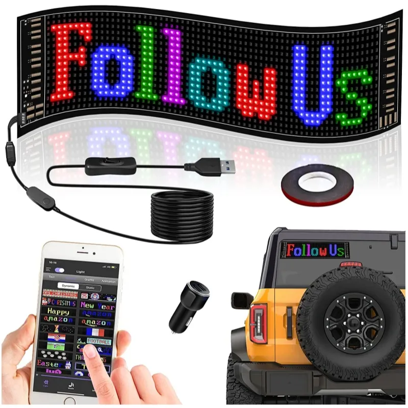 Flessibile USB LED Car Sign App Control modello di testo personalizzato animazione Display a LED programmabile per negozio Car Bar Hotel