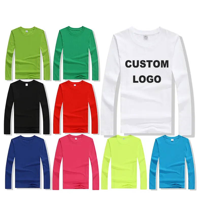 Ct26 camiseta de poliéster grande, camisa para mulheres e homens de manga longa personalizada com logotipo liso