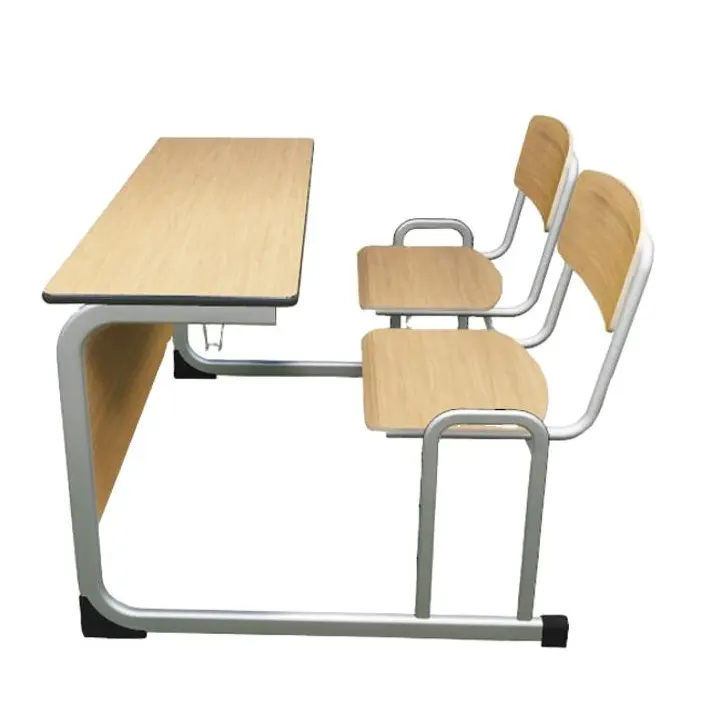 ZOIFUN Custom High Quality School Furniture Wood Top Metal Double Student Desk and Chair