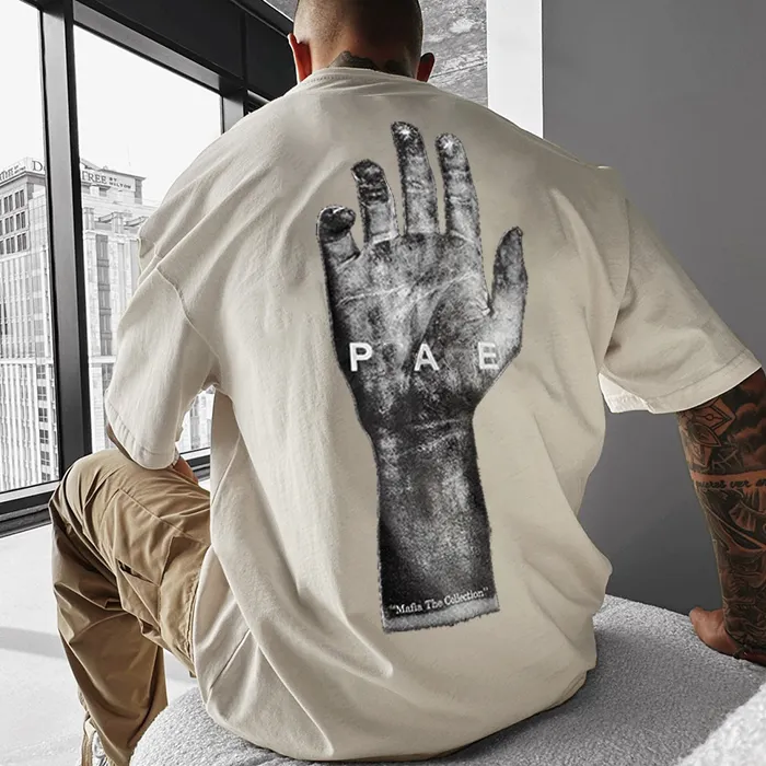 Camiseta personalizada de gran tamaño para hombre, ropa de calle de algodón con estampado de Hip Hop, hombros caídos, Camisetas estampadas