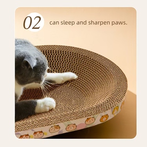Rascador para gatos de forma ovalada con hierba gatera bien vendido por el fabricante cartón corrugado para uso en gatos y perros - Product Image 2