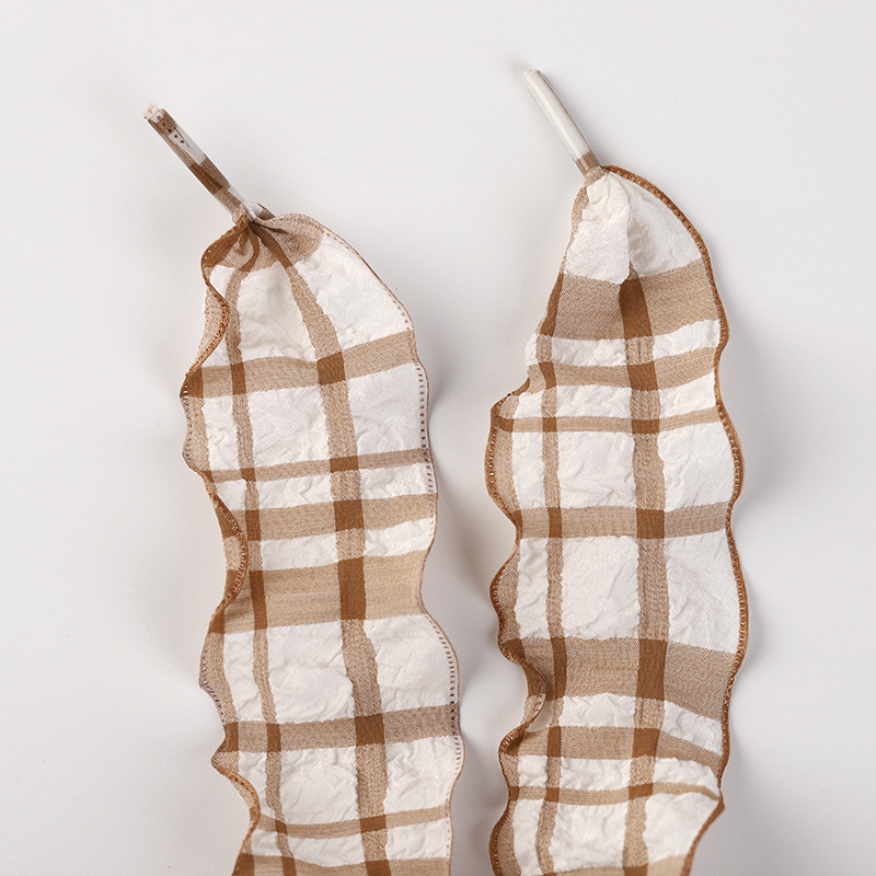 Khaki plaid shoelaces