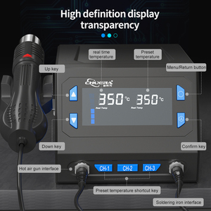 Chuera 866D + OEM 2 en 1 pistolet à Air chaud SMD Station de soudage de reprise 770W LED affichage numérique pistolet à Air chaud outils de réparation de fer à souder - Product Image 3