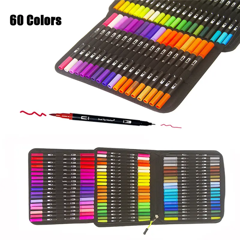 60 Dual Brush Art Marker Fine & Brush Tip Stift für Kinder Adult Malbuch Paint Drawing Art Marker