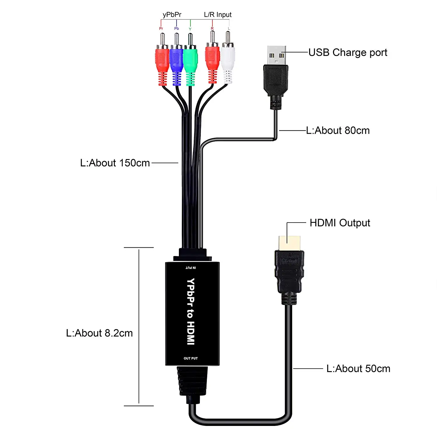 2m RCA RGBYPbPrからHDMIへのコンバーターコンポーネントアダプターケーブルは、ラップトップXboxOne PS4HDTV用の1080P60Hzビデオオーディオをサポートします