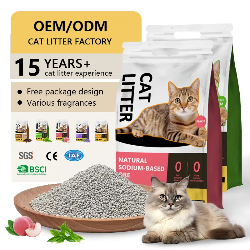 Muawu toptan toplu 10kg 20kg topu şekilli premium organik kil kedi çöp tozsuz topaklanma renkli bentonite kedi kumu kum