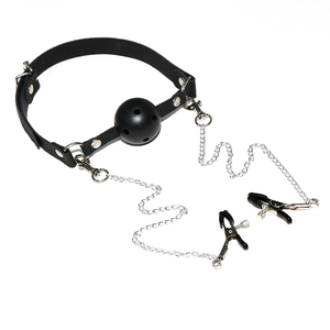 硅胶透气球塞带乳头夹成人BDSM束缚齿轮约束玩具游戏皮革套件 - Product Image 2