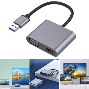 Cable convertidor 2 en 1 USB a HDTV VGA Adaptador USB 3,0 a VGA Soporte de pantalla dual Salida de sincronización HD VGA