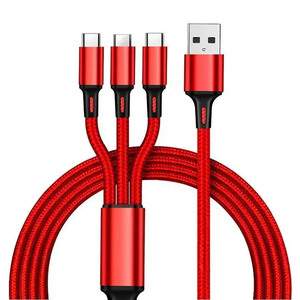 ถักหนึ่งลากสาม USB-A สำหรับแอปเปิ้ล Android ประเภท-c/ USB-C สายชาร์จเร็ว1.2เมตร3in1สีดำสีเงินสีแดงสีฟ้าสีทอง - Product Image 6
